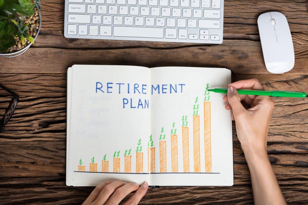 Human Hand Drawing Retirement Plan Growth Concept On Notebook